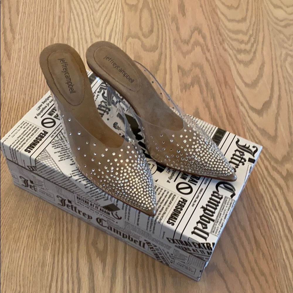 ***NEVER BEEN WORN***Jeffery Campbell clear rhinestone mules